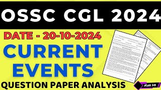 OSSC CGL 2024 Question Paper Analysis  Current Events  20th October 2024  Jena Sir [upl. by Norvall]