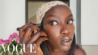 Model Anok Yais OffDuty Smudged Eyeliner Look  Beauty Secrets  Vogue [upl. by Pauwles612]