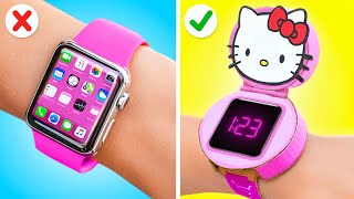 MY MOM MADE ME DIY HELLO KITTY GADGETS💖 Cardboard Crafts and Easy Parenting Hacks by 123 GO [upl. by Mayyahk]