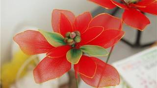 How to Make Nylon Stocking Flower  Poinsettia for Holiday Decoration [upl. by Nimad]