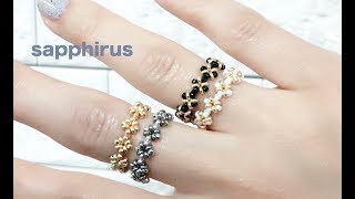 【ビーズステッチ】デミビーズと特小ビーズで作る簡単レシピ☆ビーズリングの作り方 How to make a ring using Demi beads and 150 seed beads [upl. by Anoniw]