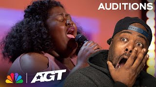 Lachuné Small town singer STUNS the judges with Yellow by Coldplay Auditions  AGT 2023 [upl. by Erdnaek]