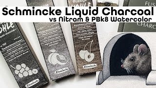 Schmincke Liquid Charcoal Review  Compare to Watercolor PBk8 Roman Szmal Vine Black and Nitram [upl. by Lashoh558]