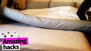 How to Put on a Duvet Cover Hack  The Roll Method [upl. by Whitver669]