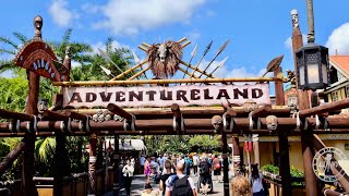 Magic Kingdom 2023 Adventureland Morning Walkthrough in 4K  Walt Disney World Florida April 2023 [upl. by Boles]