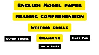 MODEL PAPER  ENGLISH CLASS 10TH  JKBOSE 2425  WRITING SKILLS  GRAMMAR  IMPORTANT QUESTIONS [upl. by Spada]