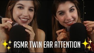 ASMR Twin Ear Attention  Binaural Brushing Inaudible Whispers Scratching Mouth Sounds etc [upl. by Hcirteid]