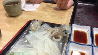 イカの活き作り 醤油をたらすと・・・ 函館にて Live Squid sashimi in Hakodate [upl. by Poore]