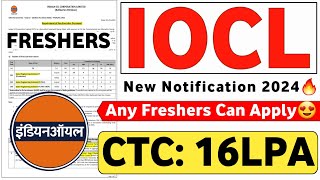 IOCL RECRUITMENT 2024  FRESHERS  CTC 16 LPA  IOCL JOBS 2024  IOCL JOB VACANCY 2024  PSU JOBS 😍 [upl. by Annaek560]