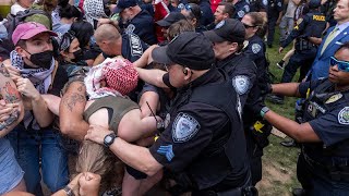 Photos Gaza solidarity protesters battle police counterprotesters at UNC [upl. by Alimhaj]