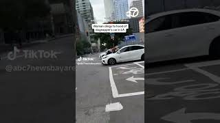 Woman clings to hood of dognappers car in LA [upl. by Dranyar215]