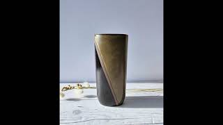 Hjordis Oldfors for Upsala Ekeby 1955 Diagonal Series Olive and Umber Modernist Sculptural Vase [upl. by Allmon]