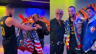 Steph Curry Gets Legendary Gold Medal Jacket from Barry—A Gift Like No Other🥰😎 [upl. by Sesylu]