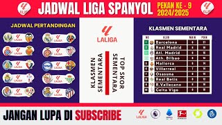 Jadwal Liga Spanyol Pekan 9  Klasmen Liga Spanyol  Jadwal Laliga [upl. by Christan]