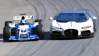 Williams F1 2004 vs Bugatti Tourbillon  Monza GP [upl. by Ebag]