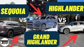 Grand Highlander vs Sequoia vs Highlander SidebySidebySide [upl. by Akerdal364]