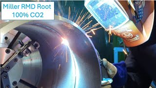 MIG Root pass welding with 100 CO2 miller technology quality productivity [upl. by Einnek]