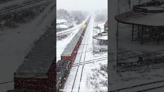 A westbound CN manifest rolls through the near whiteout conditions in DurandMI [upl. by Ennayhc219]