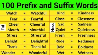 100 prefix and suffix words in english  prefix and suffix words  prefixes and suffixes  100 words [upl. by Akimet]