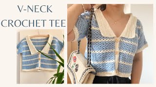 VNECK CROCHET TEE  CROCHETBYBEV [upl. by Yezdnil]