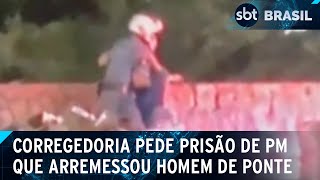 Corregedoria pede prisão de PM que arremessou homem de ponte  SBT Brasil 041224 [upl. by Neetsyrk]