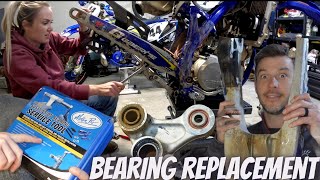 Replacing your swingarm and linkage bearings using the Motion Pro Deluxe suspension kit dirtbike [upl. by Orbadiah]