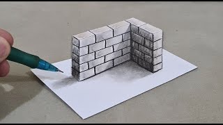 3d drawing wall on paper for beginner step by step [upl. by Cher173]