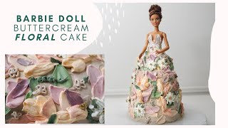 Barbie Cake tutorial Learn how to paint with Buttercream with palette knife Pipe beautiful flowers [upl. by Rennold]