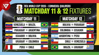 🔴 FIFA World Cup 2026 Qualification CONMEBOL Qualifiers Matchday 11 amp 12 Fixtures amp Schedule [upl. by Prader149]