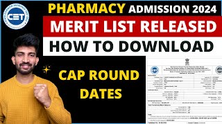 B Pharmacy Provisional Merit List Released 2024  Pharmacy Cap Round Dates 2024 [upl. by Anrat717]