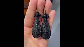 Antique Victorian Grapevine Carved Whitby Jet Drop Earrings [upl. by Heathcote]