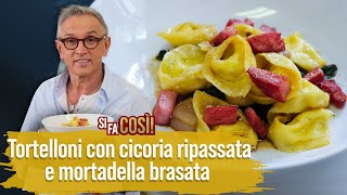 Tortelloni di ricotta con cicoria ripassata e mortadella brasata  Si fa così  Chef BRUNO BARBIERI [upl. by Luapnoj]