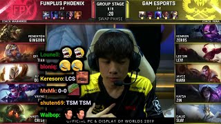 FPX vs GAM  2019 Worlds Groups Day 4  Twitch VOD with Chat [upl. by Ratha]