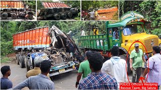 Heavy Loaded Coconut Truck Falls Off Driving in Ghat Road Truck Body Engine Seperated Fail Operation [upl. by Doscher]