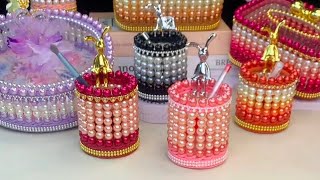 How to weave a box basket with Pearls and colorful beads pearl box diy handmade [upl. by Yardley]