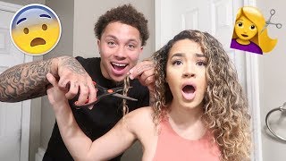 CUTTING MY GIRLFRIENDS CURLY HAIR PRANK  SHE FREAKS OUT [upl. by Aihk]