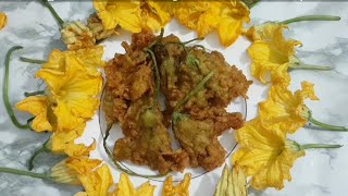 Pumkin Flower Recipe Fried Zucchini Flowers  কুমড়ো ফুল পাকোড়াভাজা  Deep fry pumkin Flower [upl. by Letnohc]