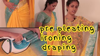 How to pre pleat iron and drape a saree  TAMIL   SD VLOGS [upl. by Ahsien]