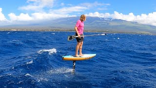 Downwind Foil Surfing Open Ocean Swells in Hawaii [upl. by Cardie886]