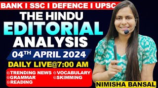 Editorial Analysis  4th April 2024  Vocab Grammar Reading Skimming  Nimisha Bansal [upl. by Eseela]