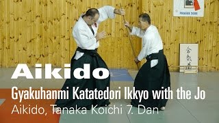 Aikido Technique Gyakuhanmi Katate Dori Ikkyo with the Jo by Tanaka Kouichi 7 Dan Aikikai [upl. by Pearline657]