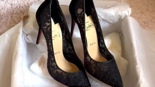 Unboxing🎁 Christian Louboutin Follies Lace 100mm in black suede leather🖤 [upl. by Arias]