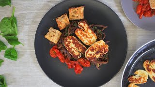 Fried Halloumi Recipe with Caramelised Red Onion and Lentils  20 Minute Meal [upl. by Wilburt]