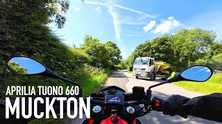 Aprilia Tuono 660  Muckton  First Time On These Roads [upl. by Halimak]