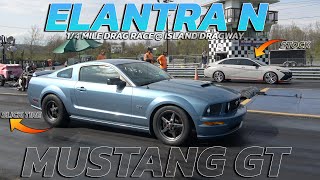 ELANTRA N Stock vs Mustang GT Slick tire Drag Race  Island dragway [upl. by Yelyak330]