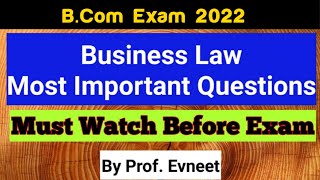 Business Law Important Questions for Bcom 2022  Business Law important questions [upl. by Oleic]