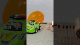 Matchstick amazing cracker experiment on police car and balloon 😱🔥shorts crackers experiment [upl. by Bride]