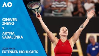 Qinwen Zheng v Aryna Sabalenka Extended Highlights  Australian Open 2024 Final [upl. by Schoof]