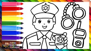 Drawing and Coloring a Police Officer with Accessories 👮📱⭐ Drawings for Kids [upl. by Mharba]