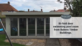 Bifold door swimming pool room from Bakers Timber Buildings [upl. by Michaeu411]